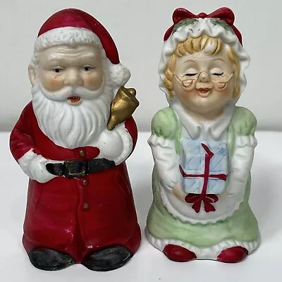 Vtg Fei Mr & Mrs Santa Claus Bell 4  Hand Painted Ceramic Christmas Figurine • $14.96