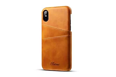 Genuine Cowhide Leather Card Slot Phone Case For IPhone X XR 14 13 12 11 Pro Max • £8.99