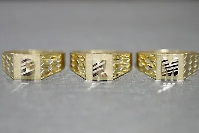 $90 • Buy 10K Solid Yellow Gold Diamond Cut Square Initial Letter Ring. Size 6