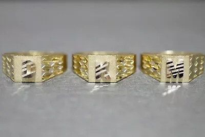 10K Solid Yellow Gold Diamond Cut Square Initial Letter Ring. Size 6 • $90