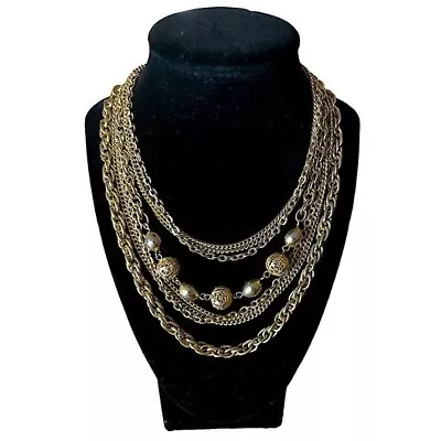 Goldtone Multi Strand Necklace 8 Individual Chains 13  Plus 4  Extender • $18