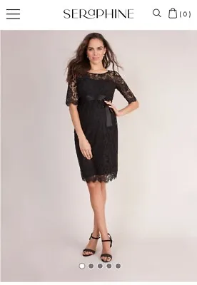 Seraphine Luxe Black Lace Cocktail Silk Belt Maternity Dress Size 12 • £32