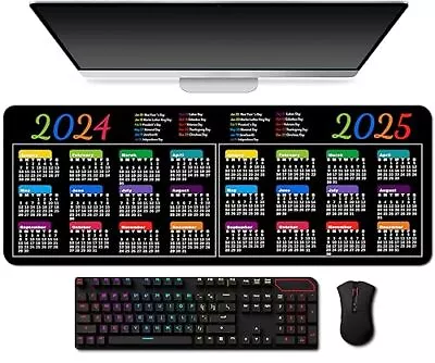 - 2024-2025 Calendar With Holiday Black Extended Large Gaming Mouse Pad 31.5x... • $25.08