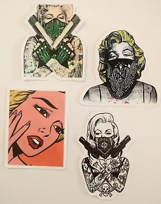 Marilyn Monroe Gangster Style! Pop Art With Guns & Tattoos. 4 Rare Stickers! • $5.49