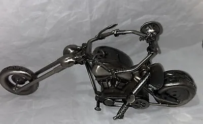 Chopper Motorcycle Sculpture Art Figurine Metal Nuts Bolts Rider Steampunk 16  • $289