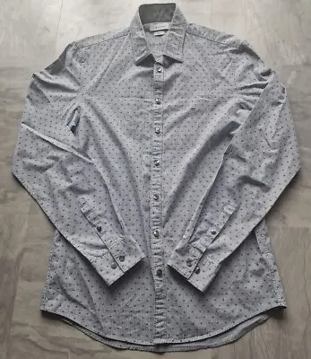 Calvin Klein Long Sleeve Mens Shirt Size 38  Chest 15  Slim Fit Neck Silver • £15.99