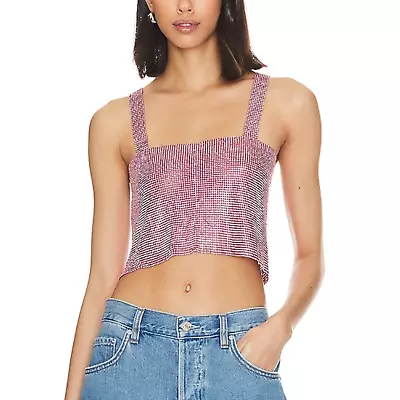 Superdown Mackenzie Chainmail Crop Top Pink MEDIUM Crystal Metallic Metal Club • £37.06