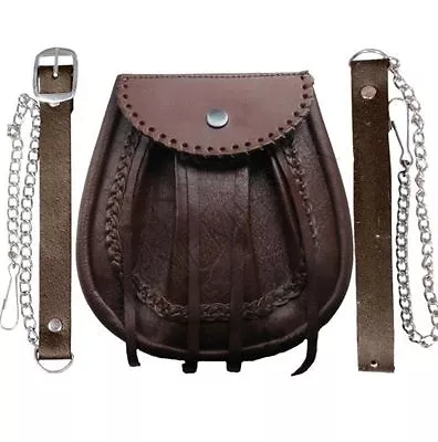 Kilt Sporran Jacobite Distressed Brown Leather Laced Edge Highlandwear For Kilts • $29.99