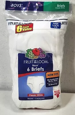 Fruit Of The Loom Tighty Whitey White Boys 6 Pack Briefs Size L 14-16 NEW • $27.99