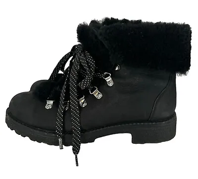 J.Crew Women’s Nordic Boots Black Lace Up Faux Shearling Size 8 • $19.71