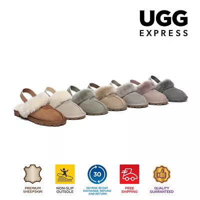 AUSTRALIAN SHEPHERD® UGG Slippers Women Men Sheepskin Wool Strap Slippers Waffle • $75