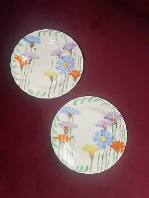 2x Myott Circa 1930-1942 Art Deco Hand-painted Plates Floral Flowers Antique • £9.99