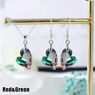 3pcs/set Unique Heart Red Green Crystal Pendant Necklace Earthing Jewelry Sets • $0.53