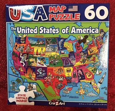 60pc PUZZLE UNITED STATES OF AMERICA MAP USA STATES THEME INCLUDED & CAPITALS • $6.95