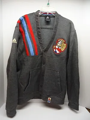 Adidas NBA Cardigan Letterman Sorority Mens Medium Lion Patch Charcoal Striped • $39