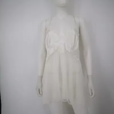 Victoria’s Secret Bridal Satin Chemise Negligee Button White Babydoll Sz Large • $39.99