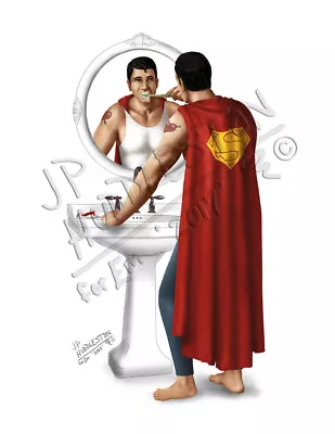 SUPERMAN* Superhero Bathroom Print JP Huddleston Huddlestuff Poster Art Brushing • $23.99