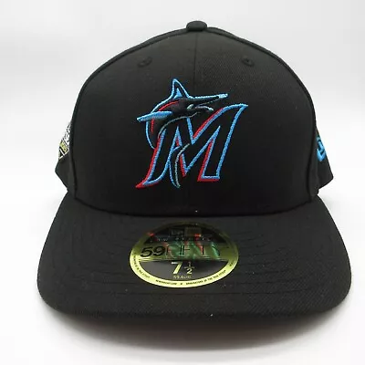 Miami Marlins Hat Cap Fitted Mens 7 1/2 Black 2023 Postseason Patch New Era MLB • $19.99