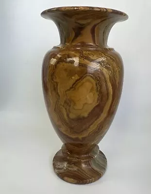 Marble Onyx Stone Carved Vase 10” Banded Red Brown 5lb14oz Small Scratches Shown • $45