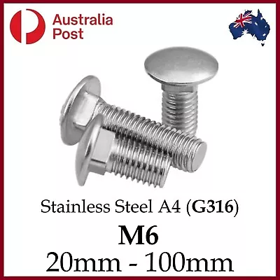 M6 Cup Head Bolt S Screw S Carriage Coach Marine Course Stainless Steel A4 G316 • $11