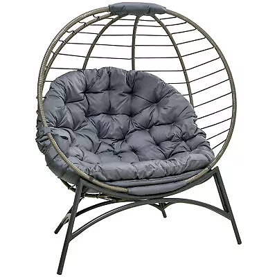 Outsunny Rattan Egg Chair Wicker Basket Chair With Cushion Bottle Holder Bag • £196.99