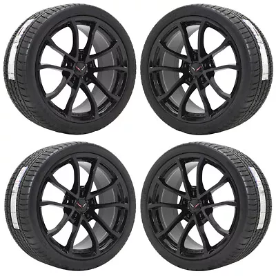 19 20  Chevrolet Corvette Gloss Black Wheels Rims & Tires Oem 2017-2019 5540... • $4595.95