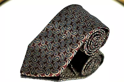 Hart Schaffner Marx Men's Tie Burgundy & Black Dot Paisley Woven Silk Necktie • $29.99