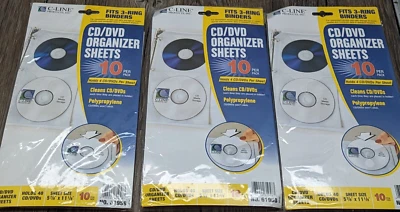 $20 • Buy 3 PACKS - C-line Deluxe CD Ring Binder Storage Pages, Standard, 4 CDs, 10 Pages