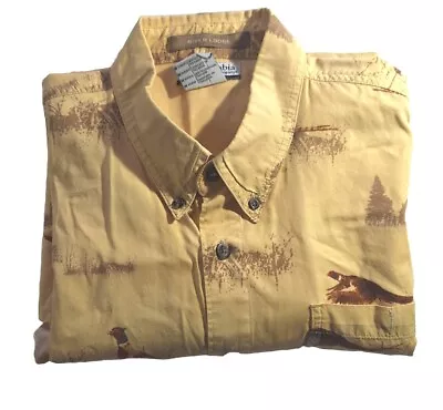 Vintage Columbia River Lodge Mens Medium Tan Bird Print Long Sleeve Button Up • $24.34