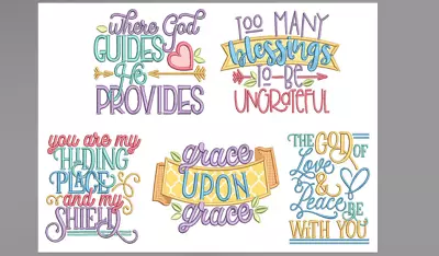 RELIGIOUS SAYINGS Machine Embroidery Quilt Block Color Choice Single 5x7 JUJU  • $7