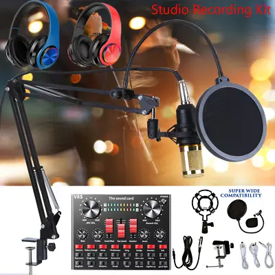 Podcast Microphone Bundle V8S Superior Live Sound Card Headphones Microphone Kit • $39.63