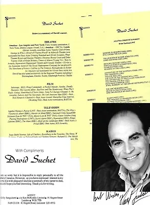David Suchet Poirot Hand Signed Photo Career Sheet Poirot List Comp Slip 4 Items • £35