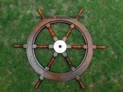 £44 • Buy 24  Brass Finishing Wooden Steering Ship Wheel Pirate Vintage Wall Boat Décor