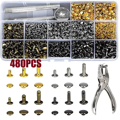 480X For Leather Craft Belt Kits+ Rivets Double Cap Metal Stud Fixing Tool • £7.99