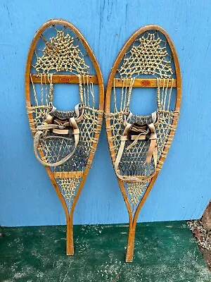 Vintage Snowshoes 12x42 FABER Leather Bindings GREAT For DECORATION Or CRAFTS • $49.73