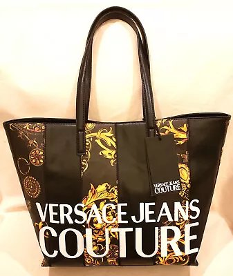 Versace Jeans Couture 2-Piece Set Black Gold Logo Handbag/Shoulder Bag & Pouch • $249.98