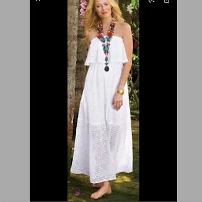 SOFT SURROUNDINGS Boho White Lace Maxi Dress Multi-way Women’s Size L Petite • $58