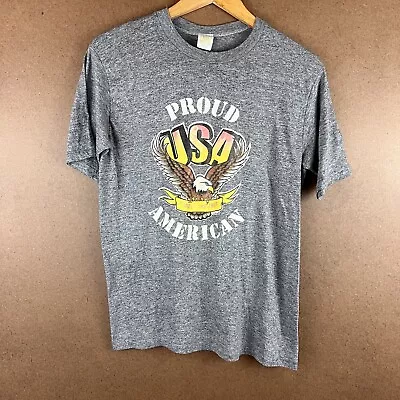 VTG 70s Velva Sheen Single Stitch USA Proud American Eagle T-Shirt Gray Small • $40