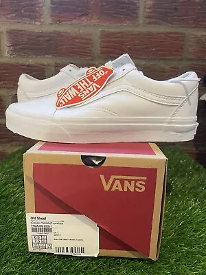 UK 5 - VANS Classic Tumble Old Skool White Faux Leather  Trainers Skate Shoes • £40