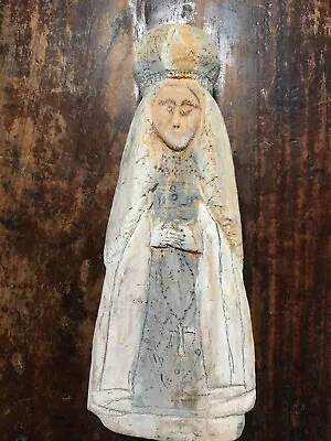 Primitive Carved Wood Religious Mother Mary Madonna Crowned Nun Statue Santos • $189.50