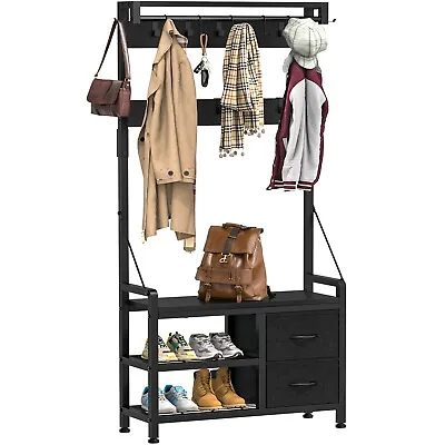 Hall Tree 31  Entryway Bench With Coat Rack Freestanding 4 In 1 Shoe Bench Black • $84.99