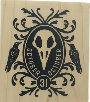 Inkadinkado Halloween October 31st Red Rubber Wood Stamp Ornate Scroll Crows • $9.95