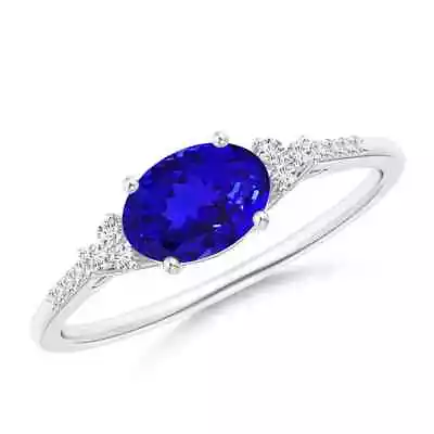 ANGARA 7x5mm Natural Tanzanite Solitaire Ring With Diamond Accents In Silver • £736.75