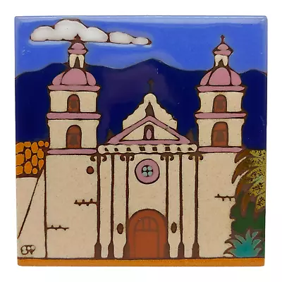 Santa Barbara Tenth Mission Terracotta Tile - 6  Beige Blue Southwestern Church • $20.30