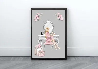 Glam Wall Art Fashion Print Grey Pink Makeup Picture Girls Bedroom Poster A4 • £5.78