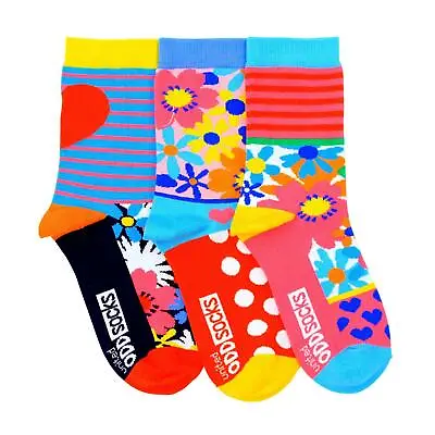 United Oddsocks Mia Mismatched Trio Bright Flowers UK 4-8 Womens Socks Gift Idea • $9.31