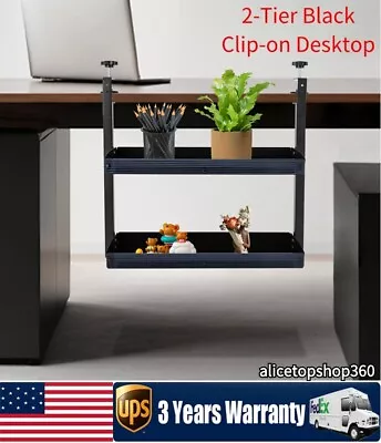 2-Tier Black Clip-on Desktop Organizer Desk ShelvingTable Adjustable StorageTray • $39