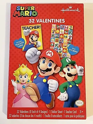 New Hallmark Super Mario Classroom Valentines Day Cards 32 Count & Stickers Set • $12