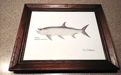 Vintage Oak And Glass Picture Frame With Ron Pittard Tarpon Fish Print 12” X 10” • $59.99