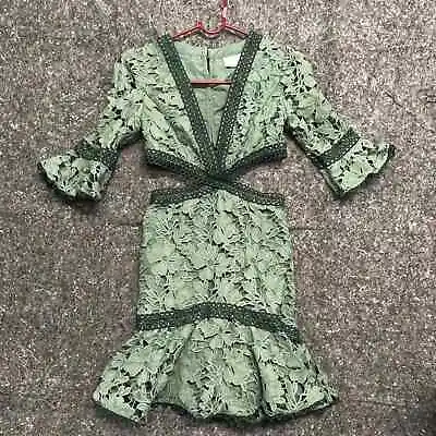 Asos Design Dress Women 0 Green Floral Sage Cut Out Mini  • $25.49